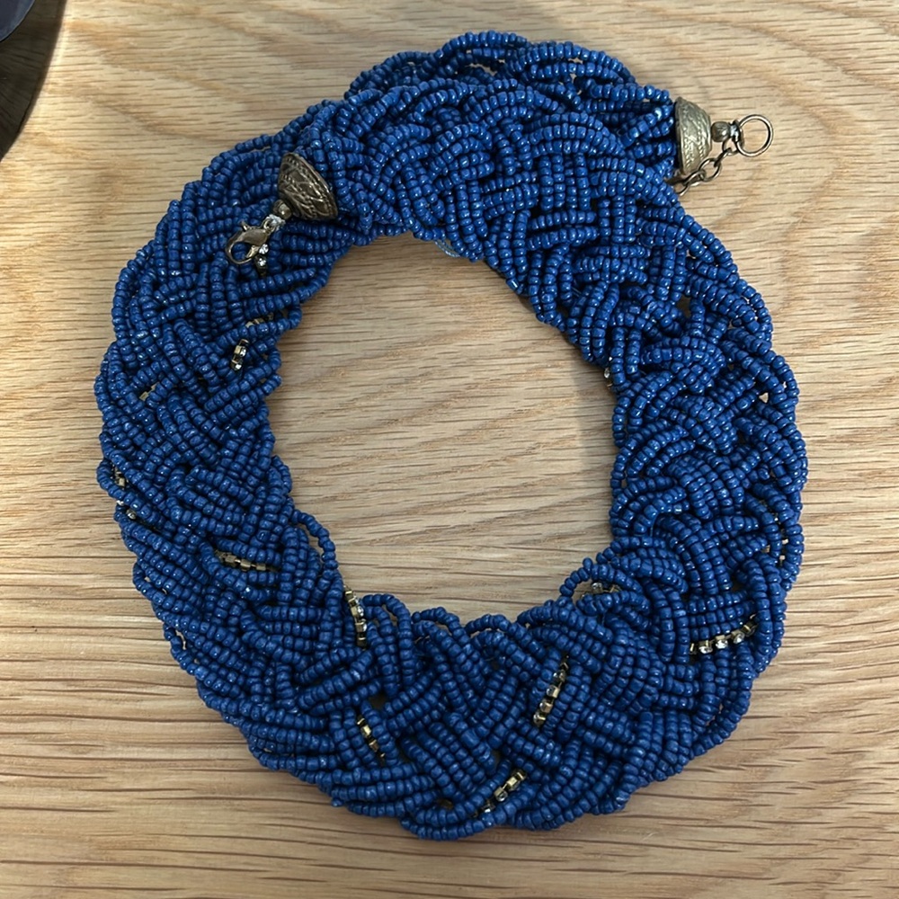 Beaded Statement Necklace Navy with rhinestone